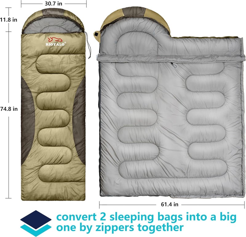 rioyalo 0 Degree Winter Sleeping Bags for Adults Camping (450GSM) - Temp Range (5F–32F) Portable Waterproof Compression Sack- Camping Sleeping Bags for Big and Tall in Env Hoodie: Backpacking Hiking 4 Season - Image 5